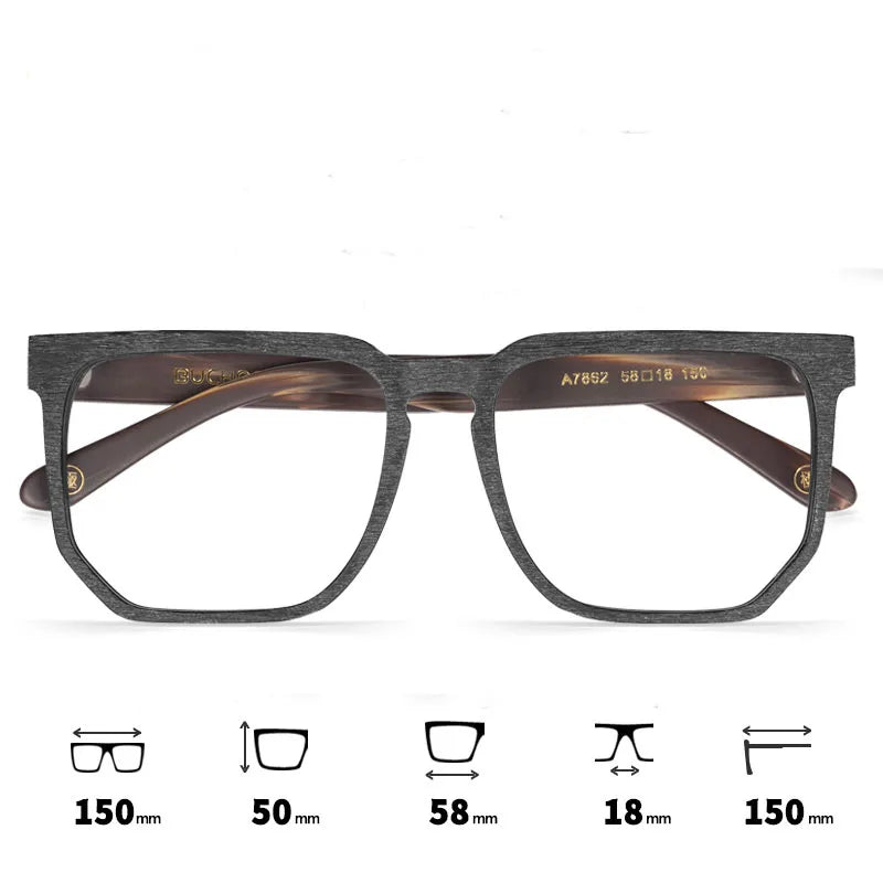 Hdcrafter Men's Full Rim Big Square Acetate Eyeglasses 76821 Full Rim Hdcrafter Eyeglasses Wood-Black-Coffee  