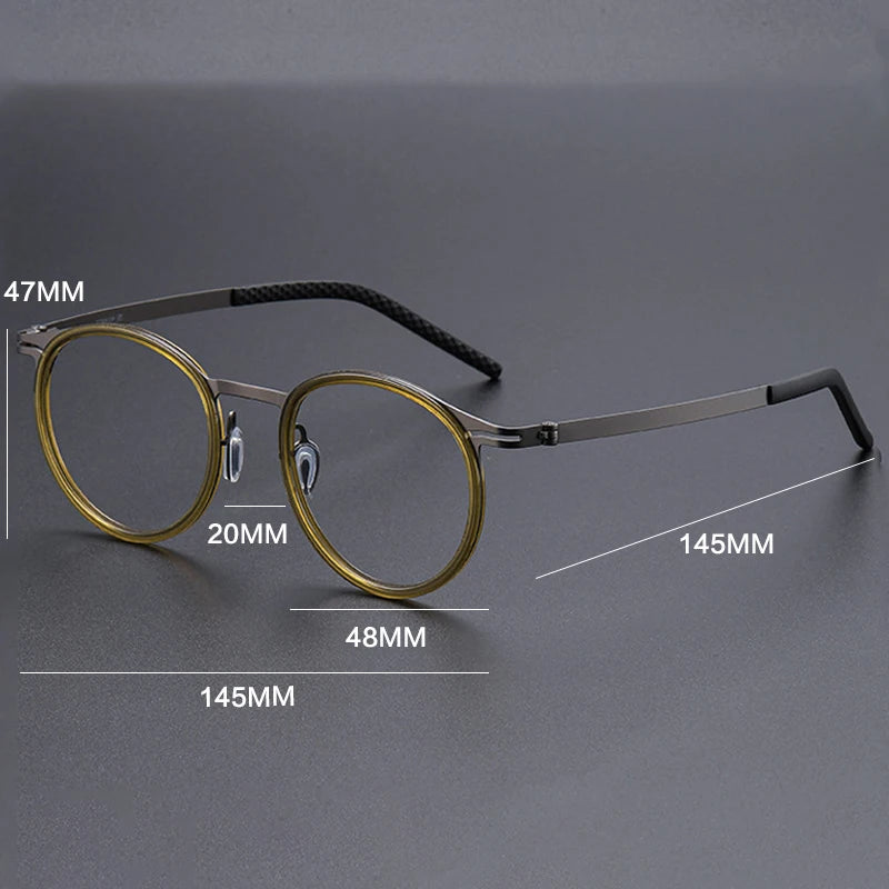 Gatenac Unisex Full Rim Round Titanium Acetate Reading Glasses G698010