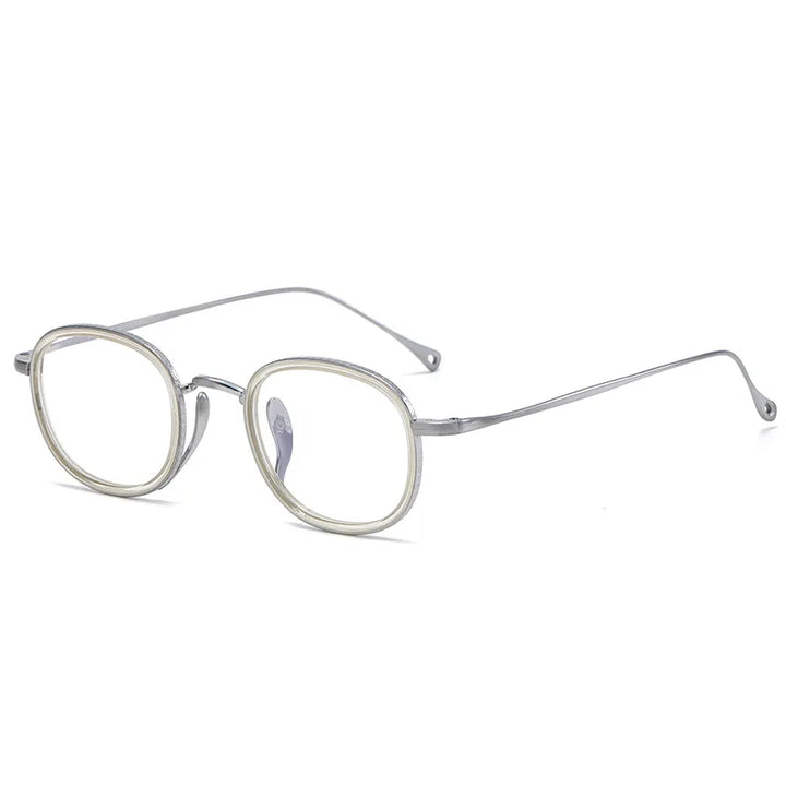 Aimee Unisex Full Rim Square Oval Titanium Acetate Eyeglasses 1173 Full Rim Aimee Silver-Yellow  