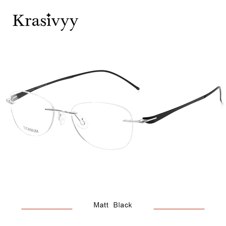 Krasivyy Unisex Rimless Oval Screwless Titanium Rimless Eyeglasses 5003 Rimless Krasivyy Matt Black  