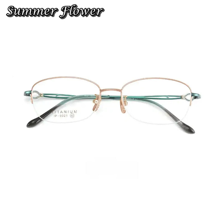 Summer Flower Women's Semi Rim Oval Square Titanium Eyeglasses 90214