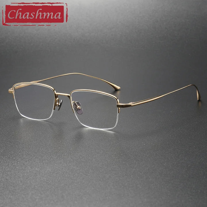 Chashma Ottica Men's Semi Rim Square Small Titanium Eyeglasses 13319 Semi Rim Chashma Ottica Gold  