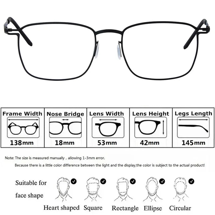 Bobbie Unisex Full Rim Square Screwless Steel Eyeglasses 534218