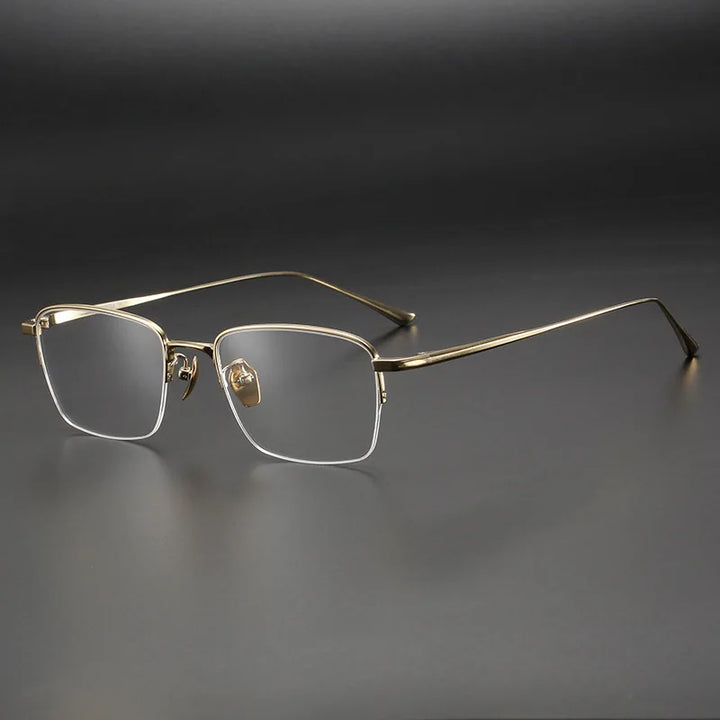 Muzz Men's Semi Rim Square Titanium Men Eyeglasses 10134 Semi Rim Muzz Gold  