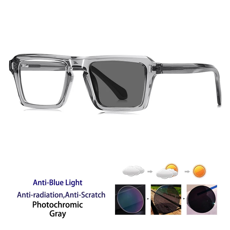 Kocolior Unisex Full Rim Square Brow Line Acetate Photochromic Reading Glasses 511049