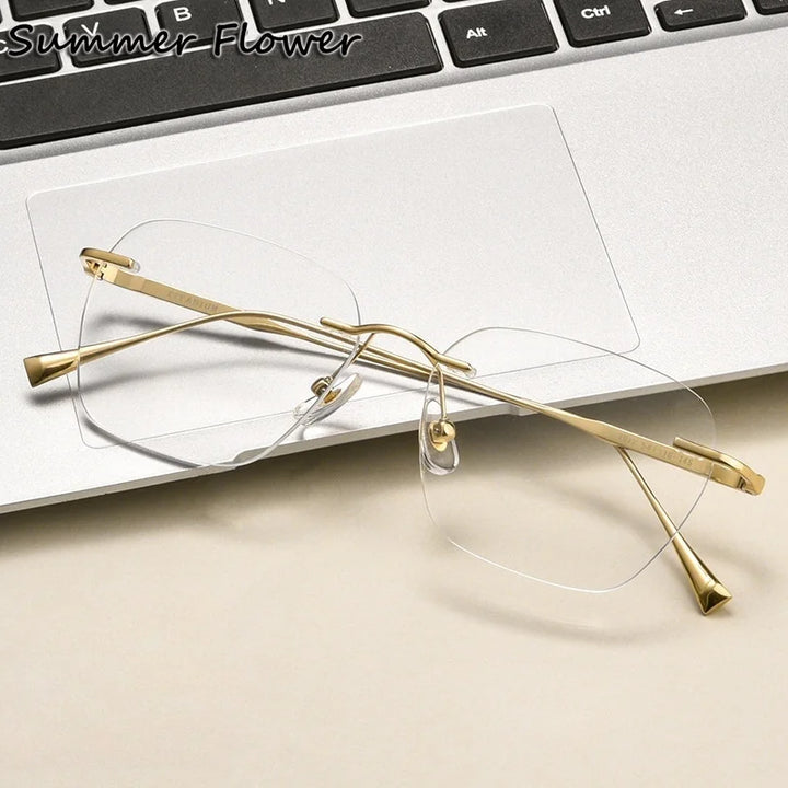 Summer Flower Unisex Rimless Polygon Square Steel Eyeglasses 699632