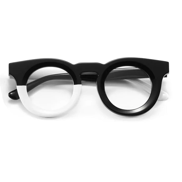 Cubojue Unisex Full Rim Round Plastic Reading Glasses 193 Reading Glasses Cubojue black white 0 