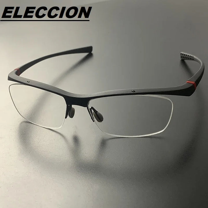 Eleccion Men's Semi Rim Square Tr 90 Titanium Sport Eyeglasses 17027