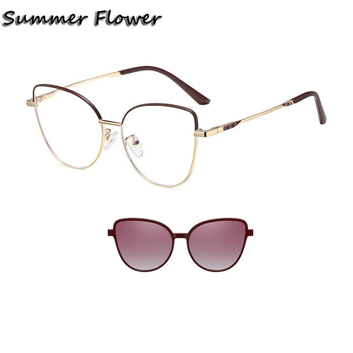 Summer Flower Women's Full Rim Cat Eye Titanium Eyeglasses Clip On Sunglasses 710244