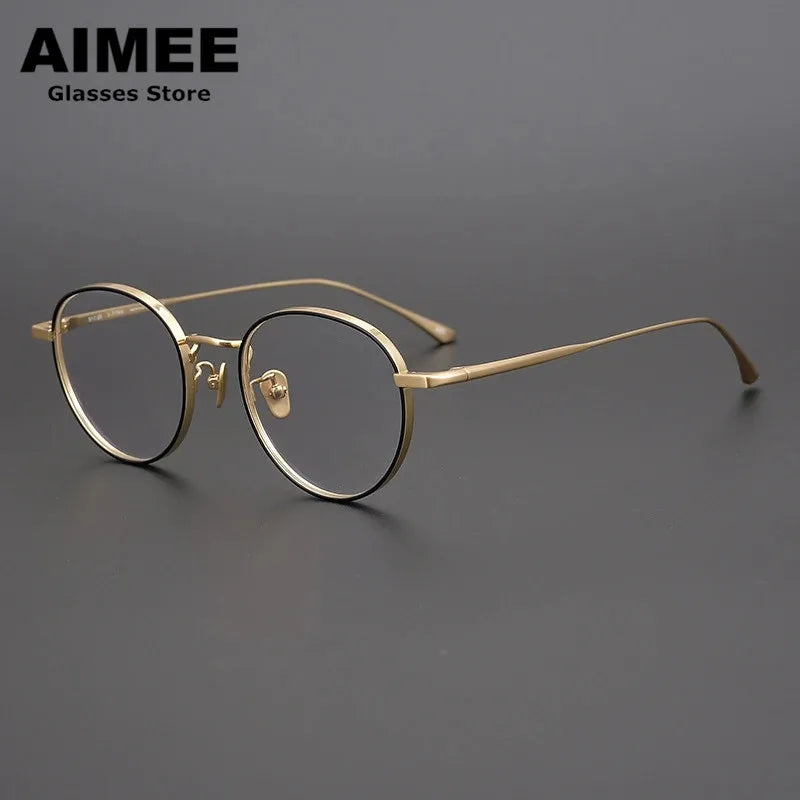 Aimee Unisex Full Rim Round Titanium Eyeglasses 7845 Full Rim Aimee Golden  