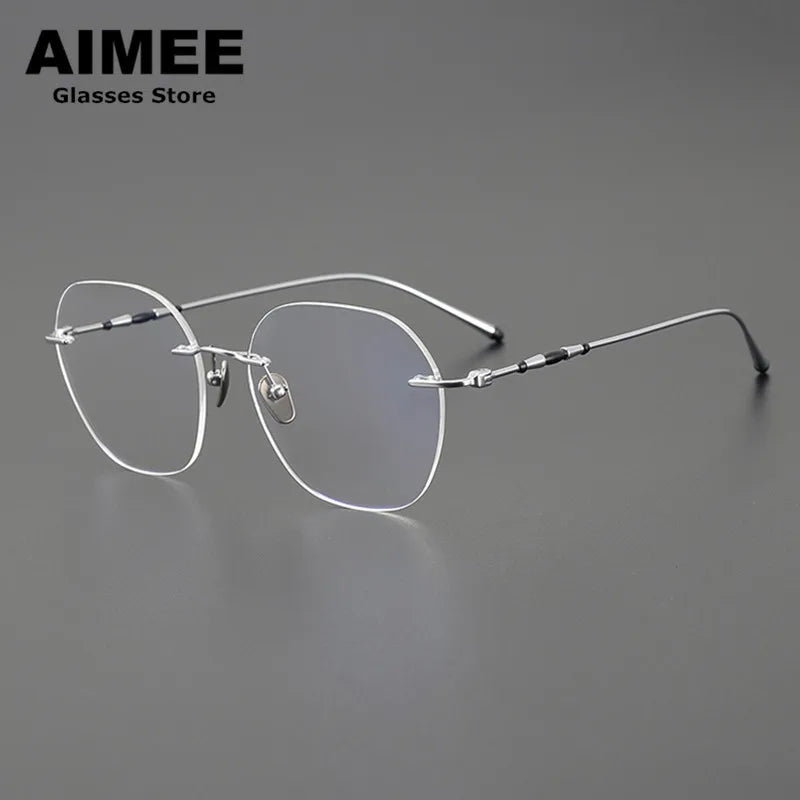 Aimee Men's Rimless Polygon Square Titanium Eyeglasses 5930 Rimless Aimee   