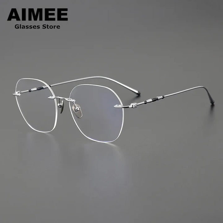 Aimee Men's Rimless Polygon Square Titanium Eyeglasses 5930 Rimless Aimee   