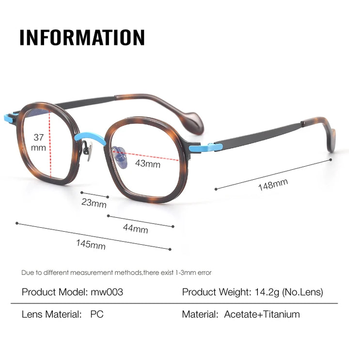 Muzz Unisex Full Rim Oval Square Acetate Titanium Eyeglasses 817003