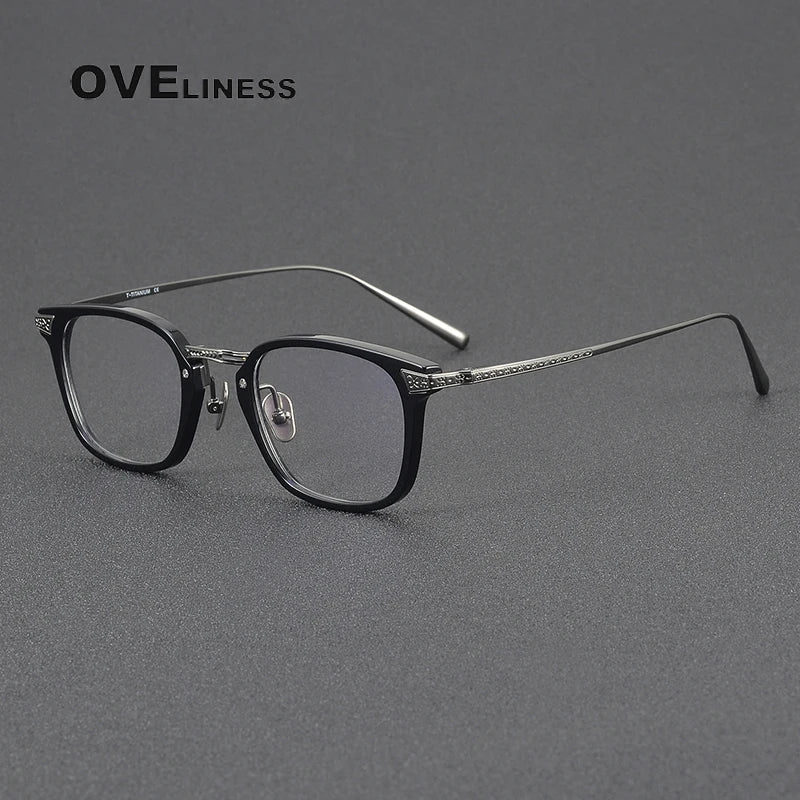 Oveliness Women's Full Rim Square Acetate Titanium Eyeglasses 3023 Full Rim Oveliness black gun  