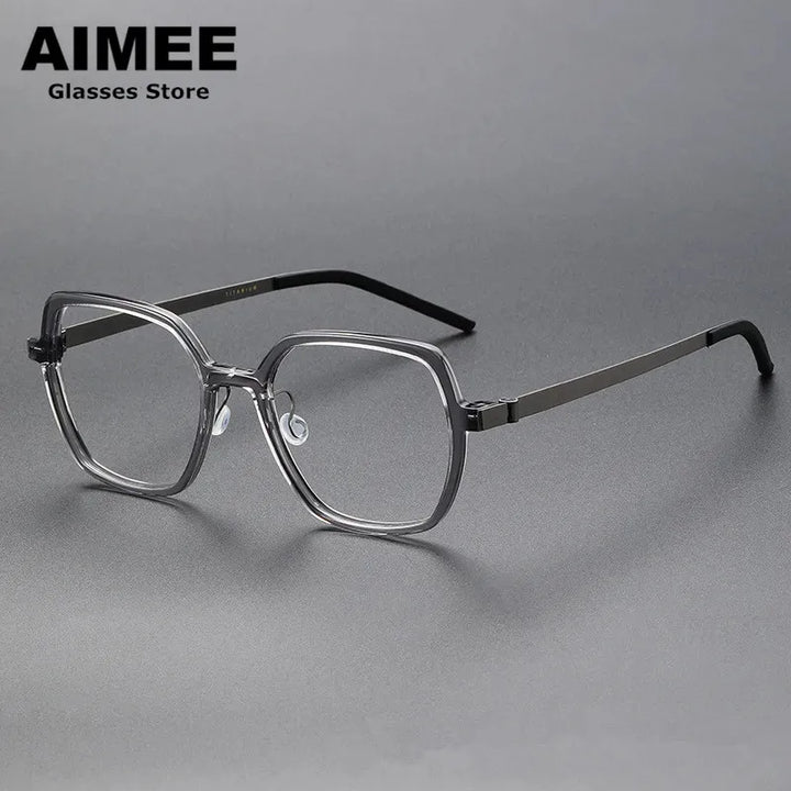 Aimee Unisex Full Rim Polygon Square Titanium Acetate Eyeglasses 11824