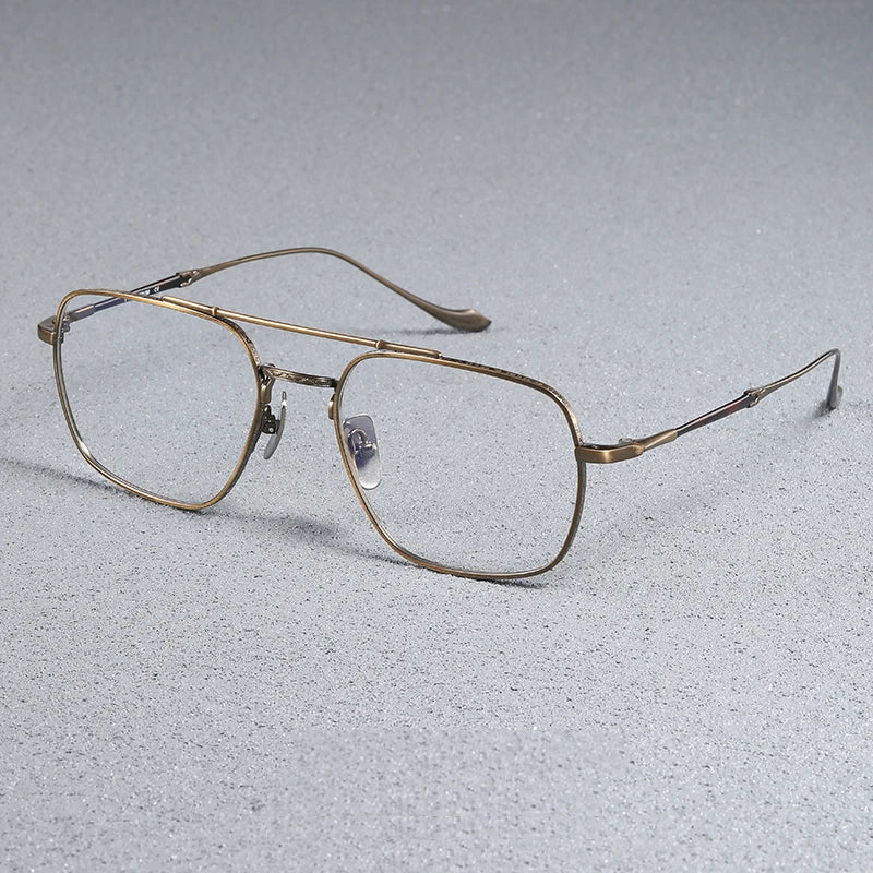 Black Mask Men's Full Rim Square Double Bridge Titanium Eyeglasses 43123