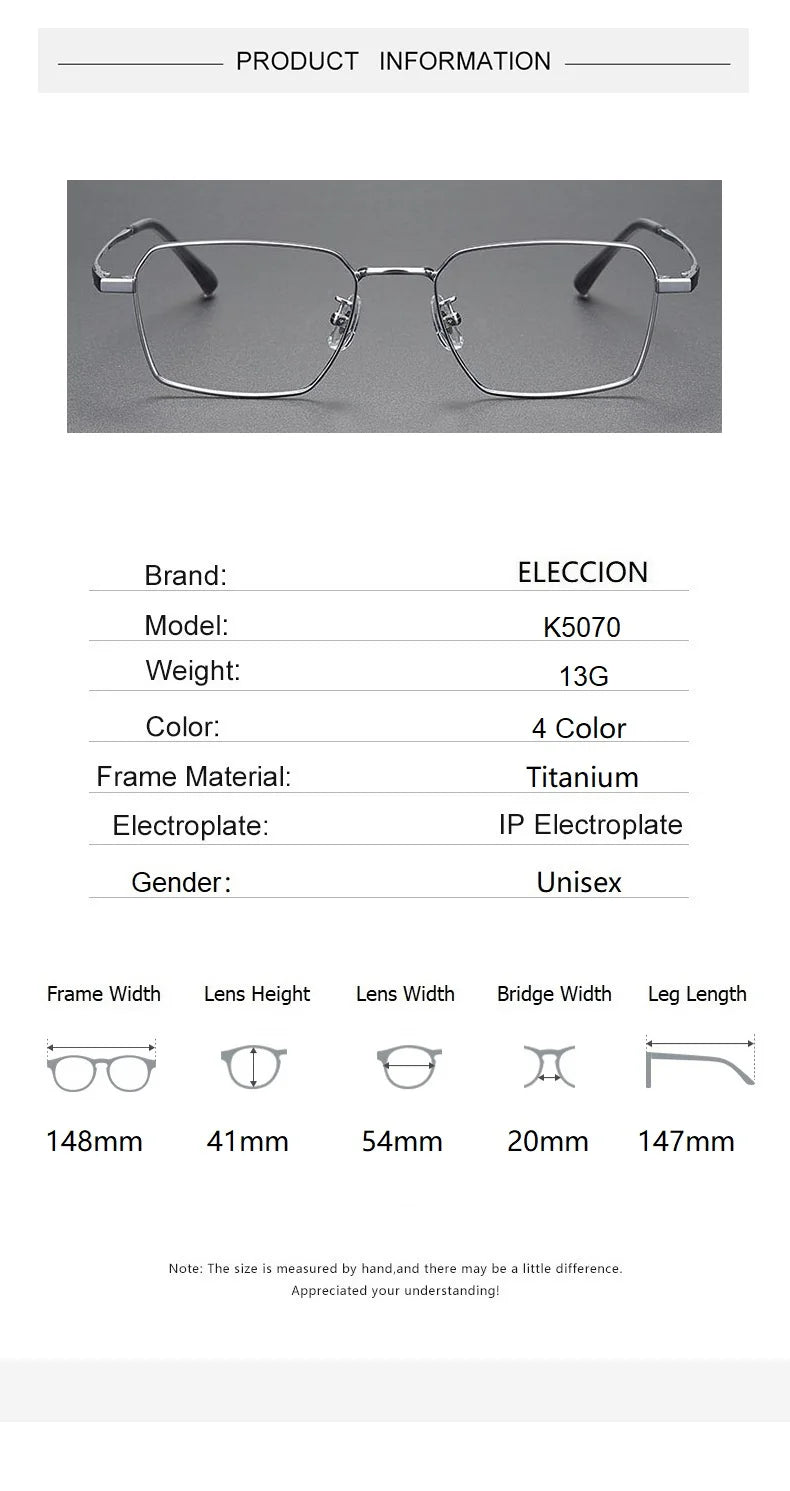 Eleccion Unisex Full Rim Polgon Square Titanium Eyeglasses 14820 Full Rim Eleccion