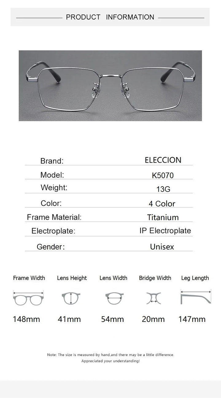 Eleccion Unisex Full Rim Polgon Square Titanium Eyeglasses 14820 Full Rim Eleccion