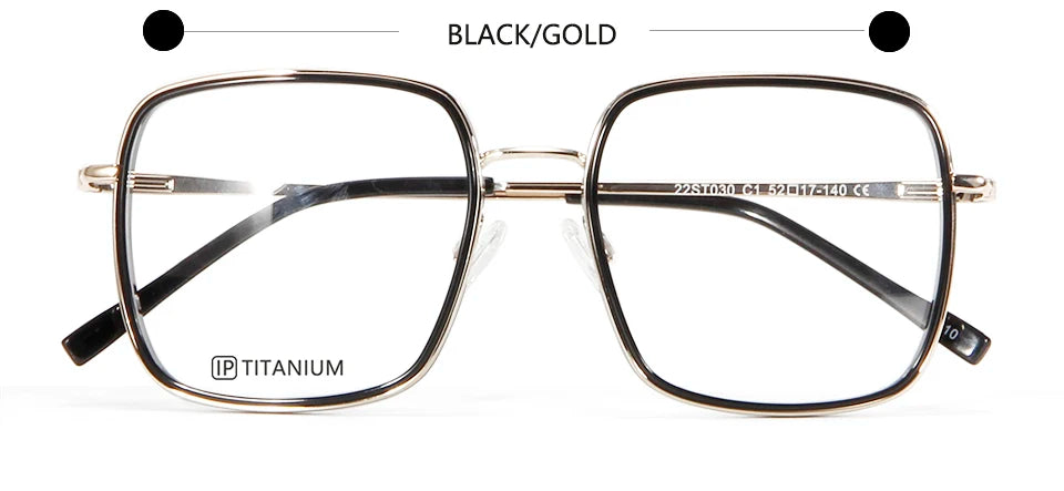 Esnbie Unisex Full Rim Square Titanium Acetate Eyeglasses 22030 Full Rim Esnbie BLACK GOLD  