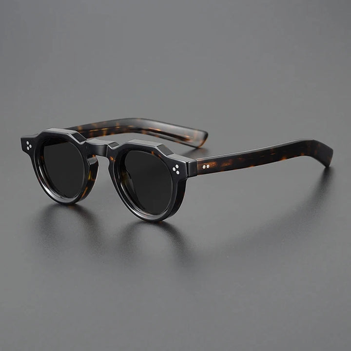 Gatenac Unisex Full Rim Flat Top Round Acetate Polarized Sunglasses M002 Sunglasses Gatenac Tortoiseshell Gray  