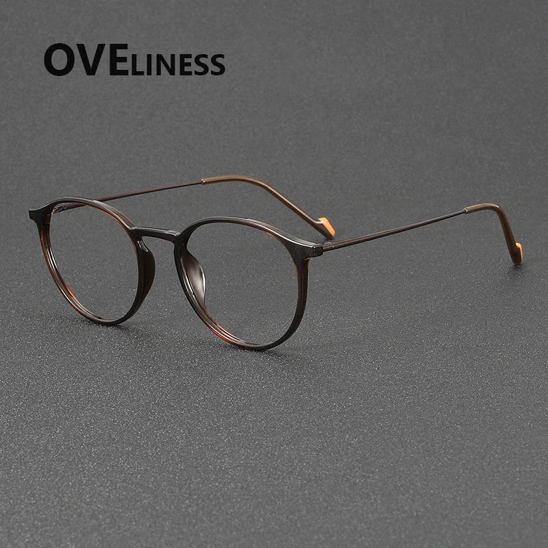 Oveliness Women's Full Rim Round Acetate Titanium Eyeglasses 72347 Full Rim Oveliness brown