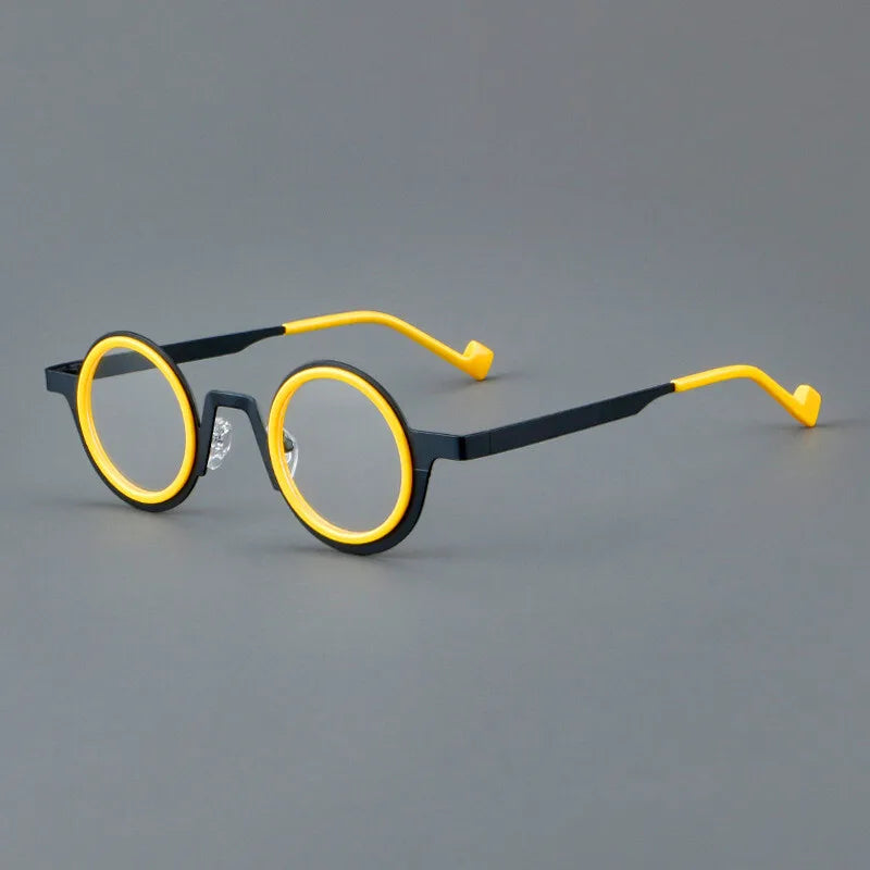 CCspace Unisex Full Rim Round Acetate Alloy Eyeglasses 300832 With Clip Ons CCSpace BlackYellow  