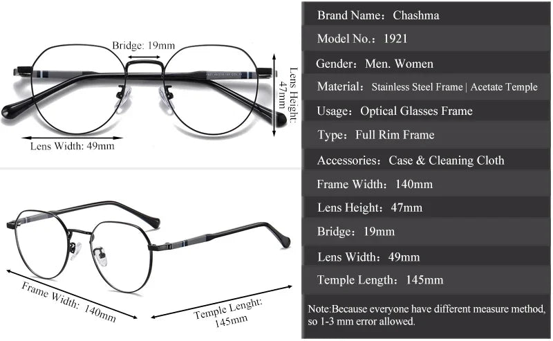 Chashma Ottica Women's Full Rim Flat Top Round Titanium Eyeglasses 961921