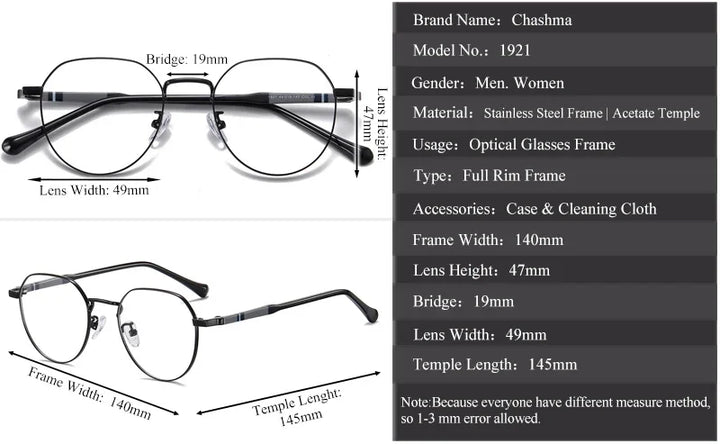 Chashma Ottica Women's Full Rim Flat Top Round Titanium Eyeglasses 961921