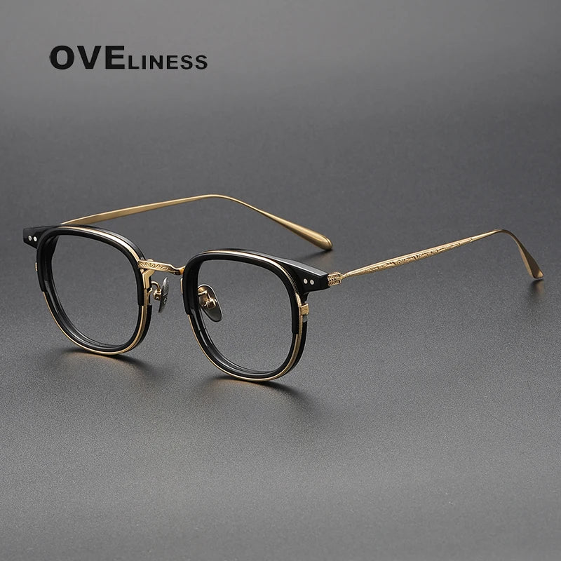 Oveliness Unisex Full Rim Square Acetate Titanium Eyeglasses Og001 Full Rim Oveliness black gold  