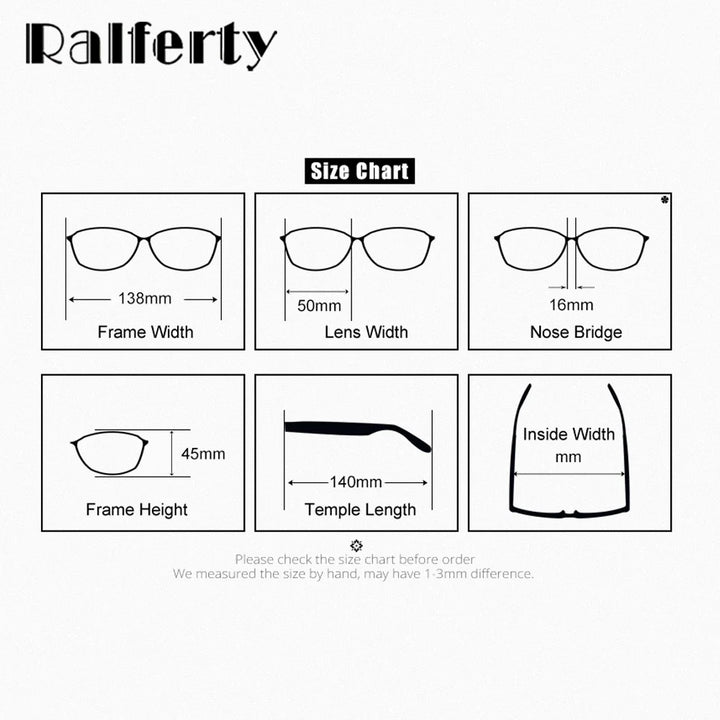 Ralferty Women's Full Rim Square Acetate Eyeglasses Clip On Polarized Sunglasses R120 With Clip Ons Ralferty   