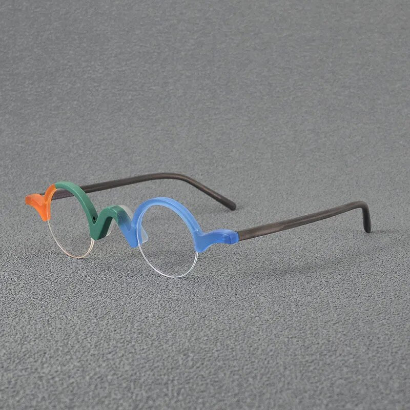 Yujo Unisex Semi Rim Small Round Acetate Eyeglasses 35mm Semi Rim Yujo   