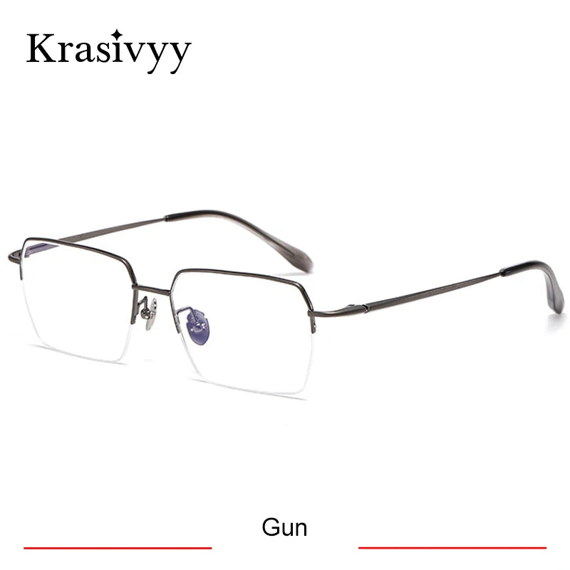 Krasivyy Men's Semi Rim Big Flat Top Square Titanium Eyeglasses 316889