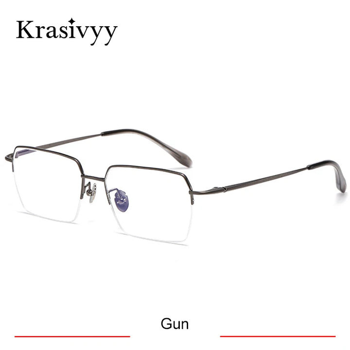 Krasivyy Men's Semi Rim Big Flat Top Square Titanium Eyeglasses 316889
