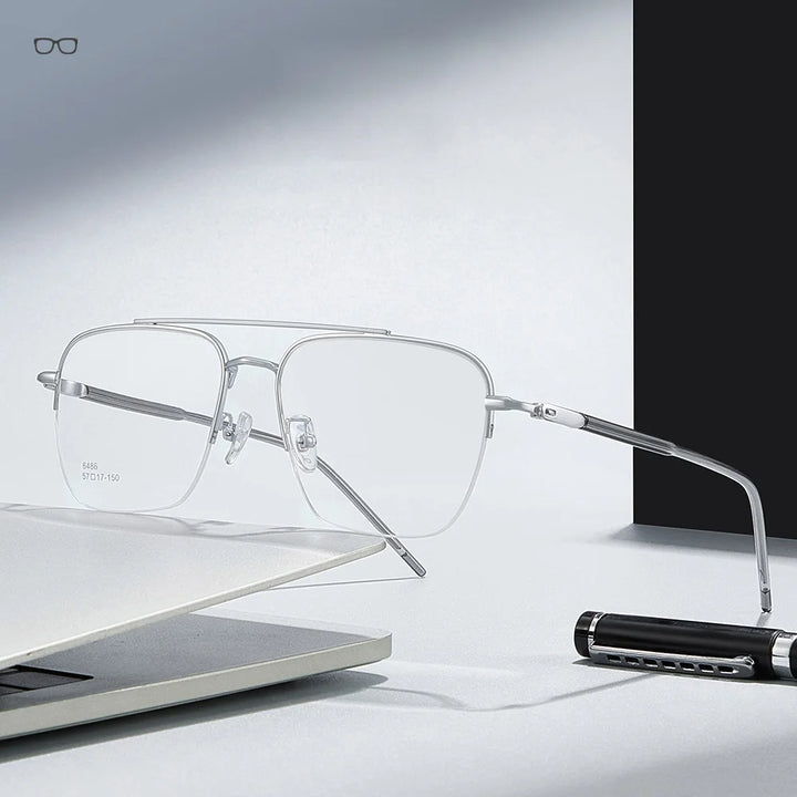 Gmei Optical 6486 men's semi-rimless titanium alloy prescription eyeglasses
