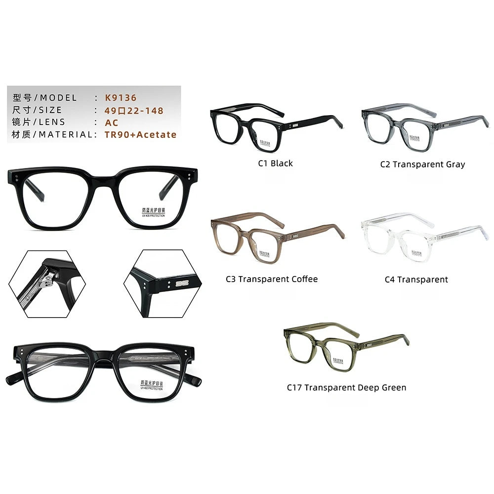 Yimaruili Unisex Full Rim Square Thick Tr 90 Eyeglasses Y9136 Full Rim Yimaruili Eyeglasses   