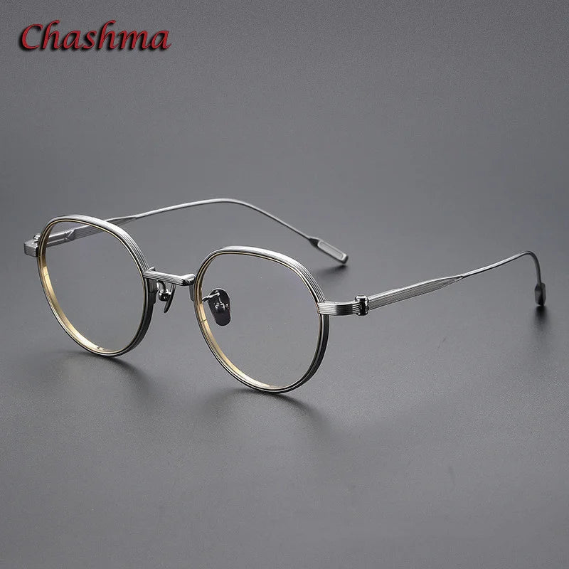 Chashma Ochki Unisex Full Rim Flat Top Round Titanium Eyeglasses 42161