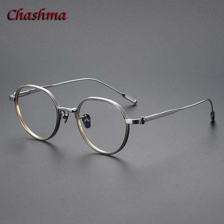 Chashma Ochki Unisex Full Rim Flat Top Round Titanium Eyeglasses 42161