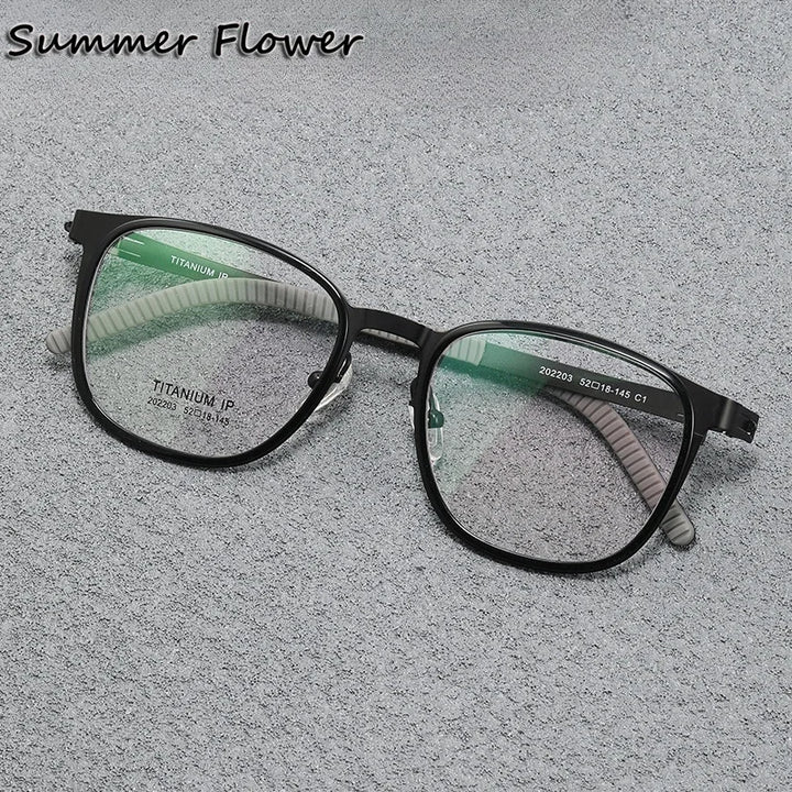 Summer Flower Unisex Full Rim Round Square Titanium Eyeglasses 202203
