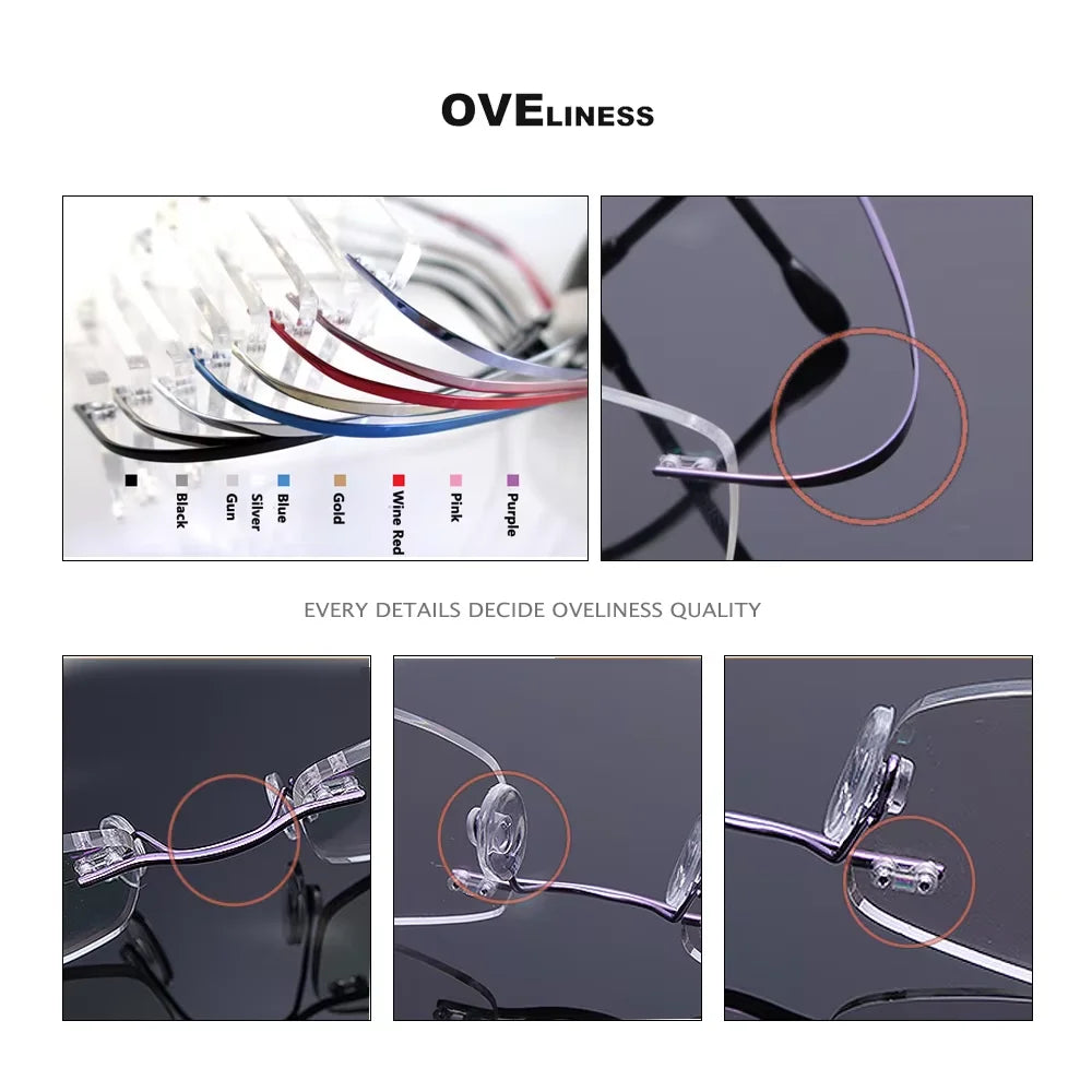 Oveliness Unisex Rimless Rectangle Titanium Eyeglasses 15002 Rimless Oveliness   