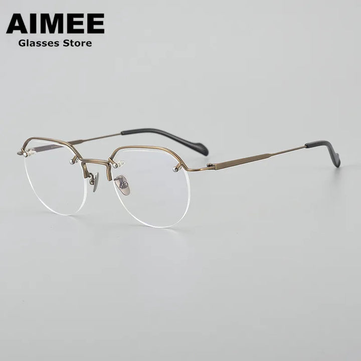 Aimee Unisex Semi Rim Flat Top Round Titanium Eyeglasses 2541 Semi Rim Aimee Bronze  