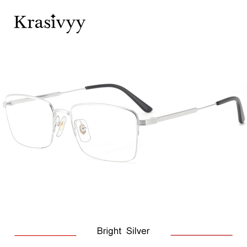 Krasivyy Mens Full Rim Square Titanium Eyeglasses Kr0348o Full Rim Krasivyy Bright Silver CN 