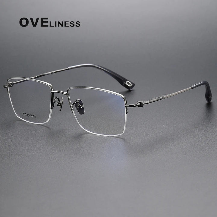 Oveliness Men's Semi Rim Square Titanium Eyeglasses  80907 Semi Rim Oveliness gun  