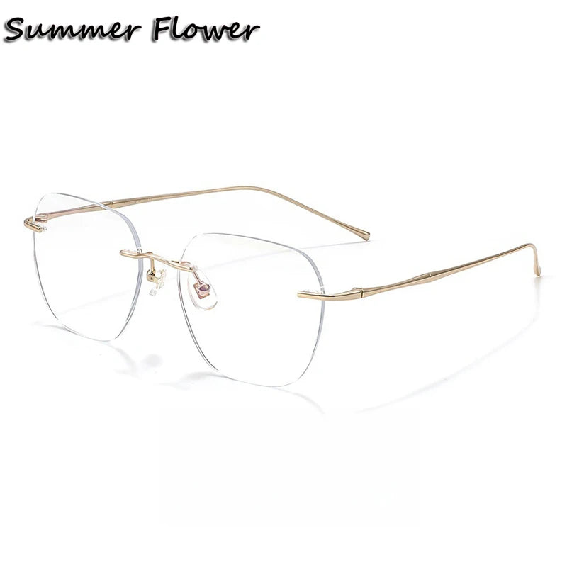 Summer Flower Unisex Rimless Polygon Square Steel Eyeglasses 699632