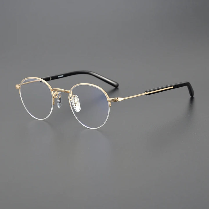 Black Mask Unisex Semi Rim Oval Round Titanium Eyeglasses 517110