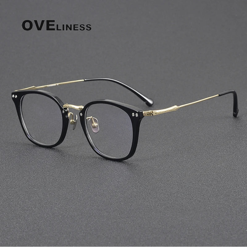 Oveliness Women's Full Rim Square Acetate Titanium Eyeglasses 3052 Full Rim Oveliness black gold  