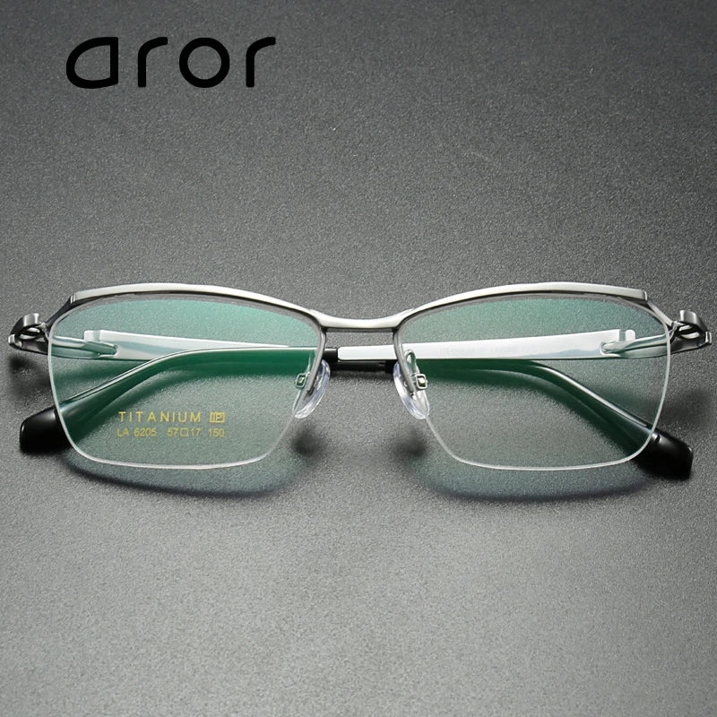 Aror Men's Semi Rim Big Square Brow Line Titanium Eyeglasses 96205