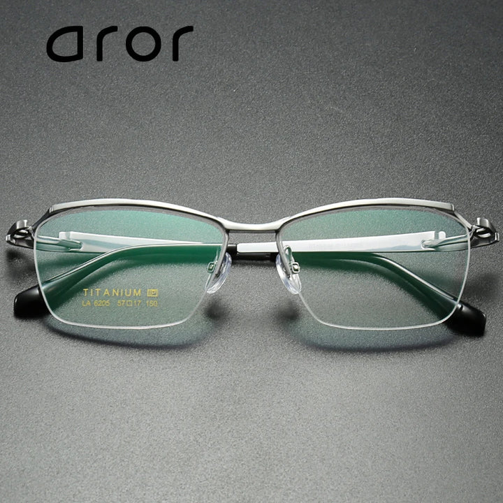 Aror Men's Semi Rim Big Square Brow Line Titanium Eyeglasses 96205