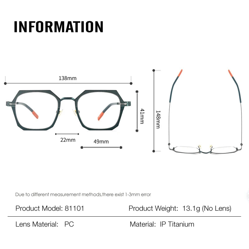 Muzz 81101 men's square screwless IP titanium prescription eyeglasses — view 2