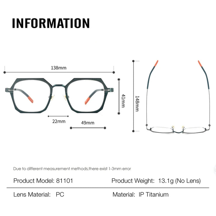 Muzz 81101 men's square screwless IP titanium prescription eyeglasses — view 2