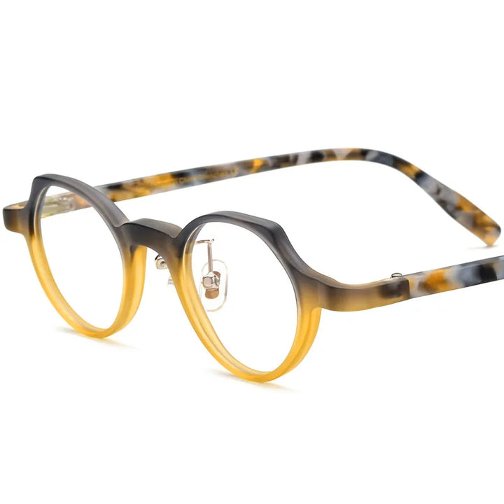 Cubojue Unisex Full Rim Flat Top Round Acetate Reading Glasses 19280 Reading Glasses Cubojue no function lens 0 grey yellow 